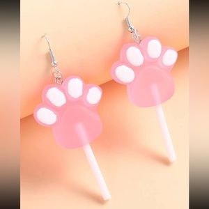 🐾 Super Adorable Pastel Kitty Cat Puppy Dog Paws Lollipop Drop Earrings 🐾
